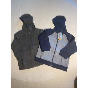 2 Cat & Jack Kids Hoodies Zip Up Sweatshirts Gray Blue Raglan Sleeve  18 months